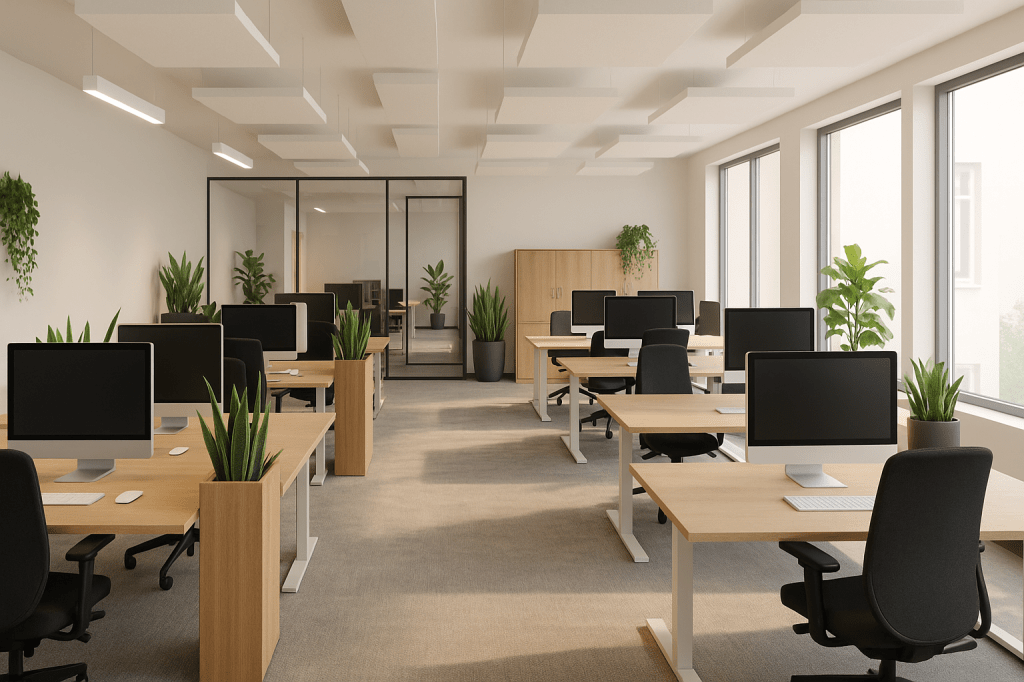 Aménagement de bureaux sous forme d'open space.