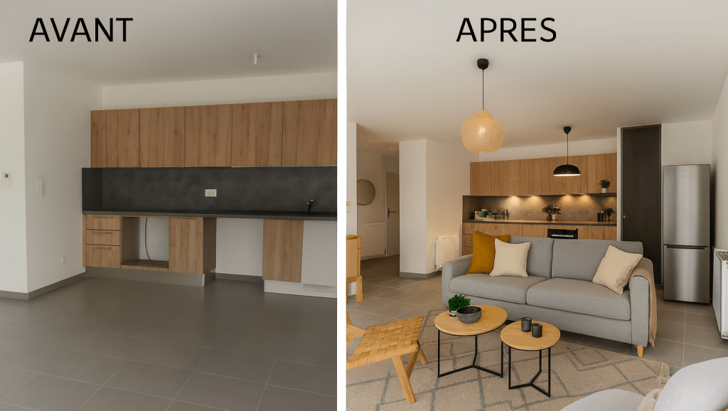 Home staging réalisé par l’architecte d’intérieur Cécile Solignac pour optimiser l’espace et augmenter les capacités de rangement.